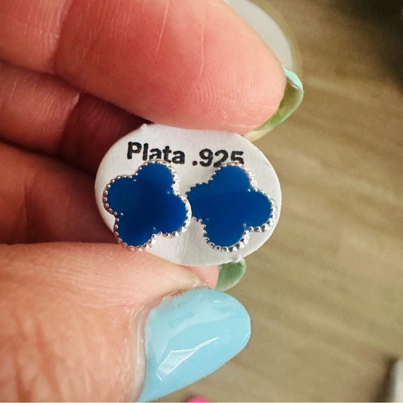 Blue Silver Stud Earrings - Picture 9 of 11